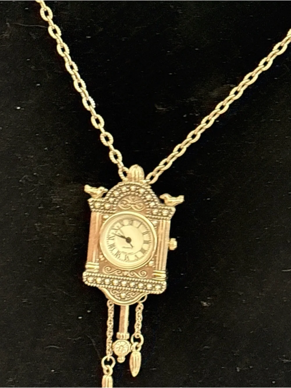 Vintage-Inspired Silver Cuckoo Clock Pendant Necklace - Silver - Picture 6 of 16
